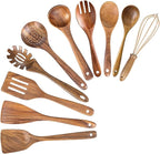 AIUHI 10 Pack Wooden Spoons for Cooking, Teak Wood Kitchen Utensils Set for Non - Image 8