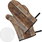 Oven Mitts and Pot Holders Sets of 4, Vintage Brown Wood Splicing Pattern - Image 3