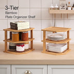 VERTORGAN 3 Tier Bamboo Corner Shelf, Plate Organizer, Dish Drying Rack - Image 4