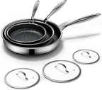Non Stick Frying Pans Set with 3 Lid, Non-Toxic Hybrid Pans Set Nonstick by KURRUNGIE