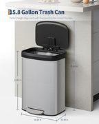 Garvee 16 gal / 60 L Stainless Steel Trash Can - Image 6
