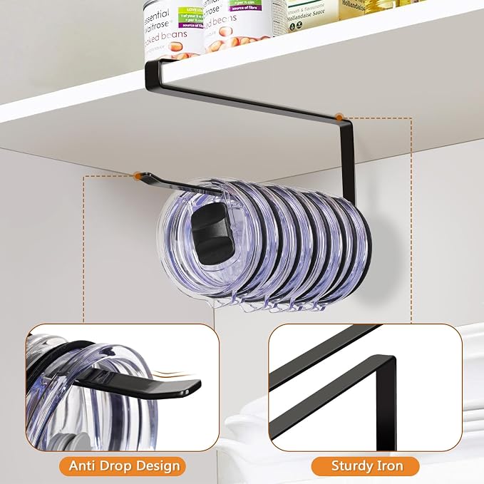 Tumbler Lid Organizer 2 Pack Tumbler Lid Storage Hook Up to 20 Lids, Space - Image 5