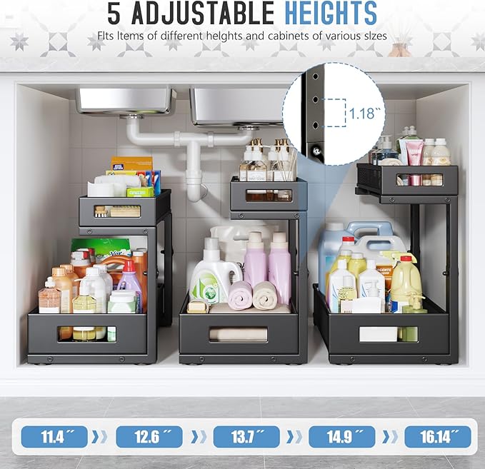 2 Pack 17IN Depth Under Sink Storage Organizer, Large 2-Tier Elegant Mesh Pull - Image 5