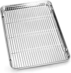 Cookie Sheet and Cooling Rack Set, 16 inch Stainless Steel Baking Pan by BASTWE