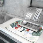 Winter Dish Drying Mat 18 x 24 Inch Xmas Snowman Pattern Dish Drying Pad - Image 5
