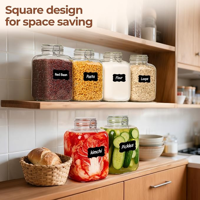 ComSaf Set of 2 Square Glass Jars, 1.1 Gallon Large Airtight Canisters - Image 6