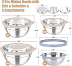 TeamFar Mixing Bowls with Colander Set, Stainless Steel Strainer and Nesting - Image 2