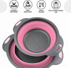 Pink Round Silicone Colander Collapsible – Foldable Kitchen Strainer Small - Image 4