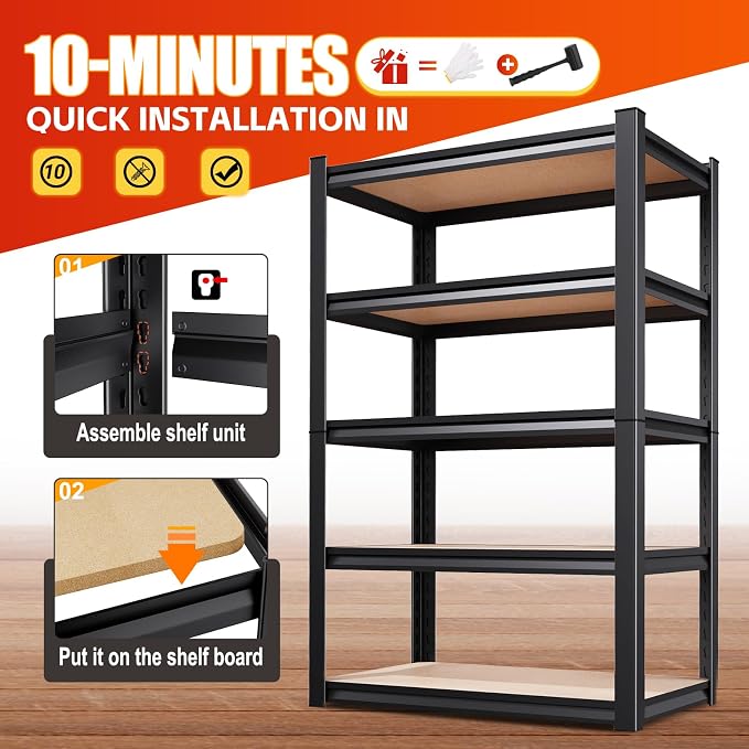Set of 2 71"H Garage Shelving-2050LBS 5 Tier Storage Shelves, Adjustable Heavy - Image 4