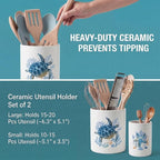 Bokon 2 Pack Ceramic Utensil Holder 6.3" + 5.1" Ocean Theme Coastal Kitchen - Image 3
