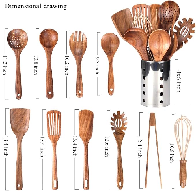 Kitchen Utenails Set with Holder, Kitchen Wooden Utensils - Image 2