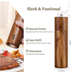 XWXO 2 Pack Acacia Wooden Salt and Pepper Grinder Set 8 Inches Refillable Salt - Image 2