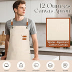 Chef Aprons for Men Women with Large Pockets, Cotton Canvas Water Repellent - Image 7