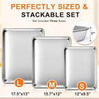 Baking Sheet Set of 3, Commercial Grade Stainless Steel Cookie Sheets - Image 2