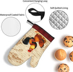Retro Rustic Pot Holders and Oven Mitts Set of 3, Rooster Chicken Oven Gloves - Image 5