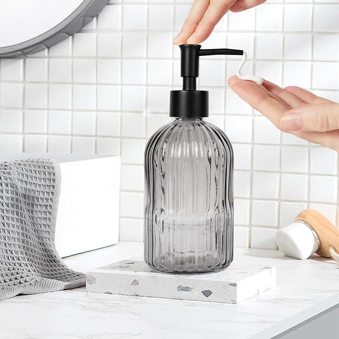 14Oz Black Pump Glass Soap Dispenser, - Image 5