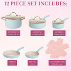 Paris Hilton Epic Nonstick Pots and Pans Set, Tempered Glass Lids, Soft Touch - Image 3