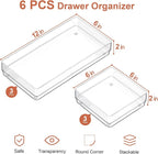 SMARTAKE 6 PCS Clear Plastic Drawer Organizers Set, Large Size Non-Slip Desk - Image 2