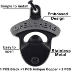 Old Fashion Bottle Opener Wall Mounted Stainless OPEN HERE Black Screw in Wall - Image 2