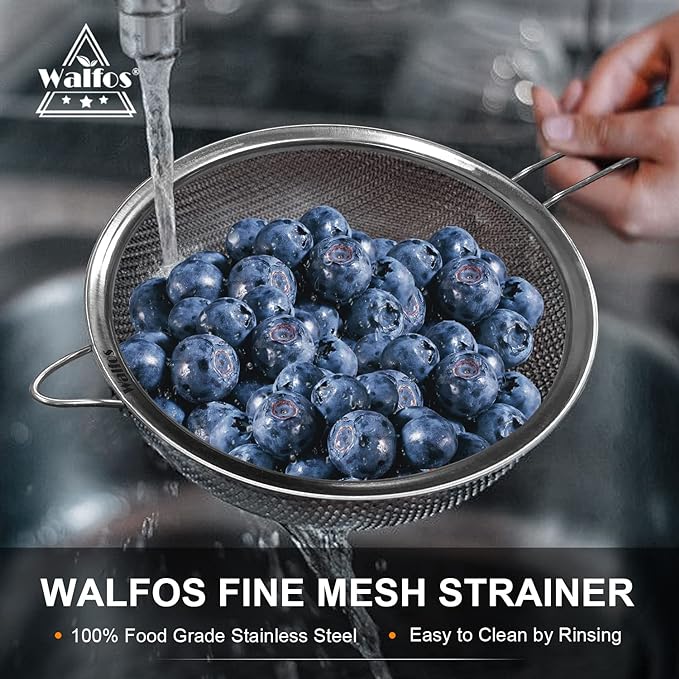 Walfos Fine Mesh Strainer Set of 3, Stainless Steel Wire Strainers - Image 4