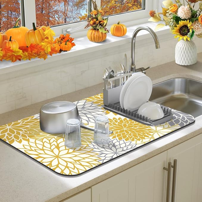 Findosom 2PCS 16" x 24" Fall Dish Drying Mat & 24" x 5.5" Sink Splash Guard - Image 5