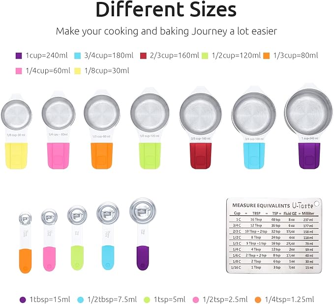 Measuring Cups, U-Taste Magnetic Measuring Cups and Spoons Set of 13 in 18/8 - Image 2