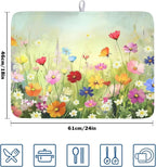 Spring Summer Daisy Dish Drying Mat 18 x 24 Inch Colourful Floral Pattern Dish - Image 2