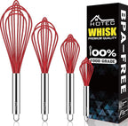 HOTEC 4 Pieces Silicone Whisks Set, Wire Balloon Whisks Egg Beater, Non-slip by Hotec