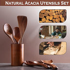 6Pcs Wooden Utensil Set, Natural Acacia Wooden Spoons - Image 5
