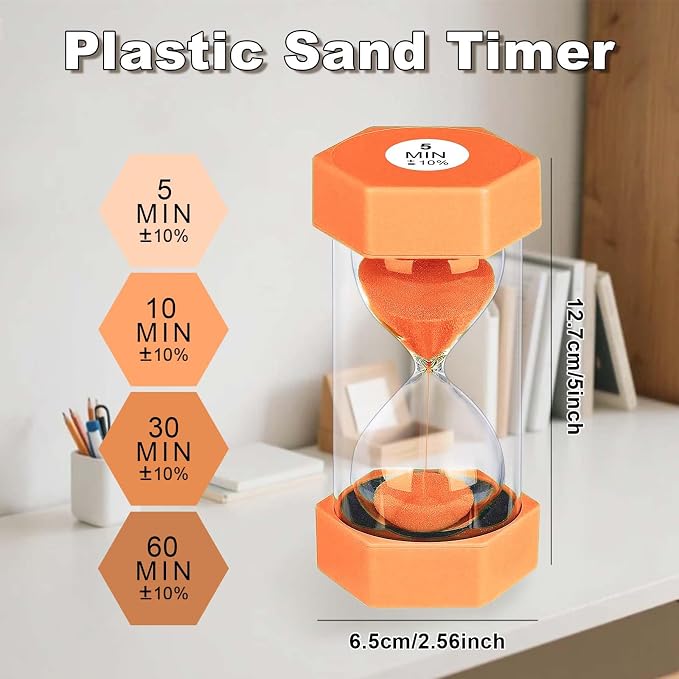 5 Minute Hourglass Sand Timer, Plastic Hexagon Hourglass Sand Clock 5 Min - Image 6