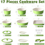 SENSARTE 17 Piece Ceramic Pots and Pans Set, Nonstick Detachable Handle Cookware - Image 2