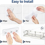 YASONIC Shower Caddy Adhesive, No Drill Bathroom Organizers, Rust Proof Shower - Image 7