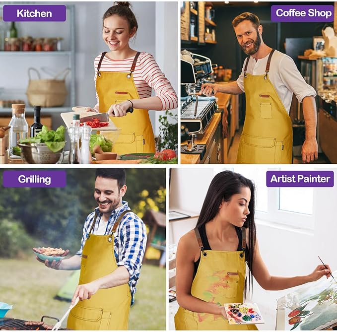 Chef Apron for Men Women with Gift Box Pack, Cross Back Apron with Pockets for - Image 6