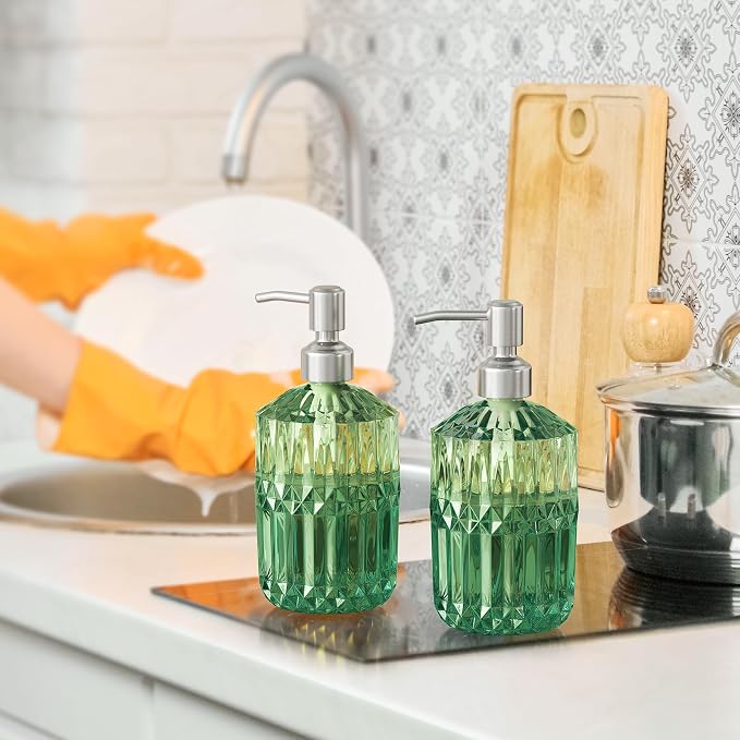 AmazerBath Soap Dispenser, 2 Pack Green Glass Soap Dispenser - Image 9