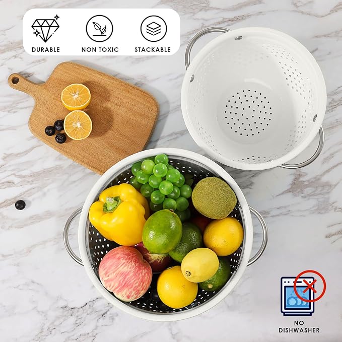 Rorence Powder Coated Steel Colanders: 3 Quart and 5 Quart Set of 2 - Image 3