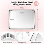 E-far Cookie Sheets Set of 4, 18”x13” Stainless Steel Baking Sheet Pans - Image 2