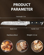 MOSFiATA Bread Knife 8” Ultra Sharp Serrated Knife, German High Carbon - Image 3