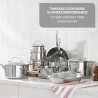 T-fal Gourmet 15-Piece Stainless Steel Cookware Set, Pots and Pans Cooking Set - Image 3
