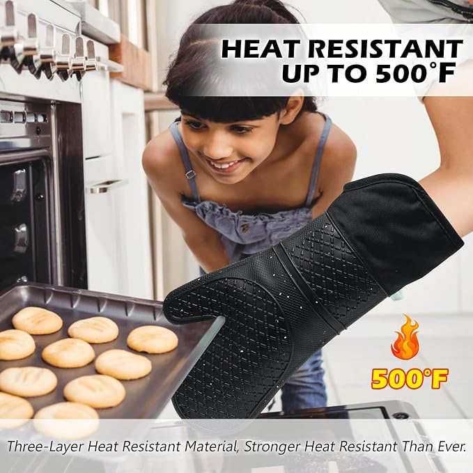 Silicone Oven Mitts 15'' Heat Resistant Flexible Oven Glove Set Hot Mitts - Image 7