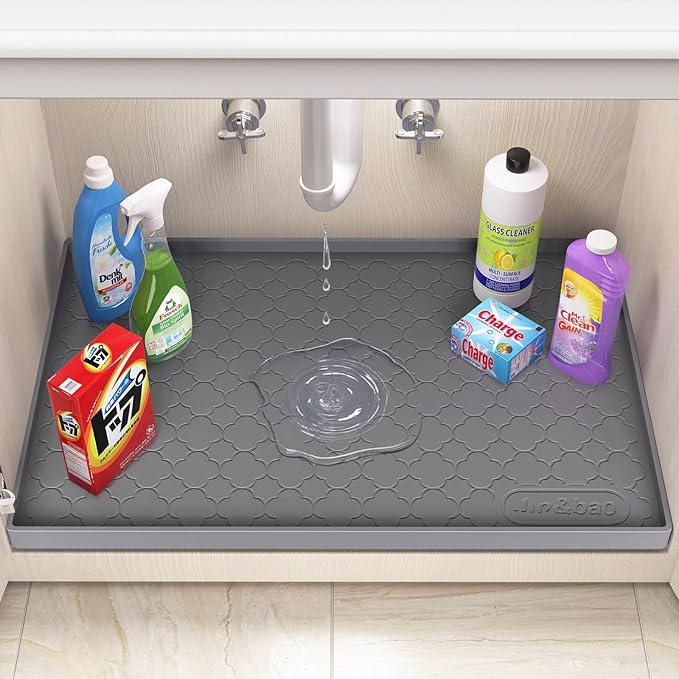 Jin&Bao Waterproof Under Sink Mat 37" x 19", Thick Silicone Mat Cabinet - Image 3