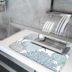 Blue Coral Dish Drying Mat 18x24 Inch Absorbent Reversible Summer Beach Drying - Image 5