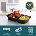 WGCC Meal Prep Containers 2 Compartment- 50Pack 30OZ Food Prep Containers - Image 2