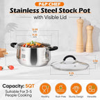 P&P CHEF Stainless Steel Stock Pot, 5 Qt Cooking Soup Pot - Image 2