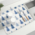 Winter Dish Drying Mat 18 x 24 Inch Blue Tree Dish Drying Pad Absorbent - Image 8