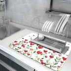 Valentines Day Dish Drying Mat for Kitchen Counter 24x18 Inch Green Red Heart - Image 2