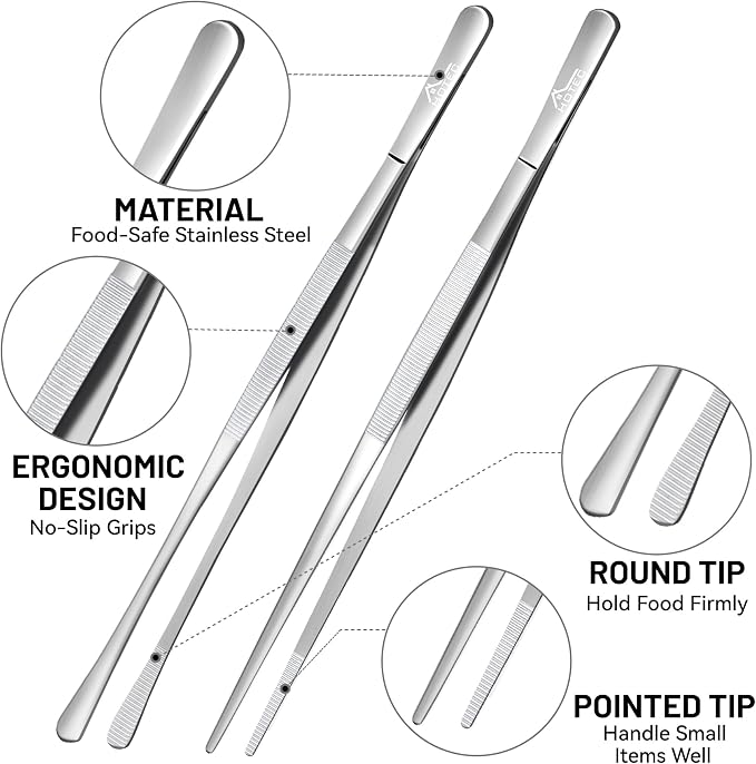 HOTEC Kitchen Tweezers Tongs Stainless Steel, Grill and Baking - Image 5