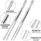 HOTEC Kitchen Tweezers Tongs Stainless Steel Professional Chef Tweezers - Image 5
