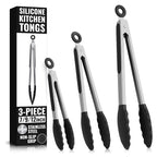Kitchen Tongs Set of 3-7/9/12" Silicone Tipped Tongs by Lagarto
