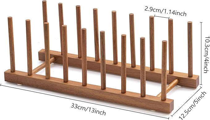 HBlife Acacia Wooden Dish Dying Rack Pot Lid Plate Organizer Holder - Image 2