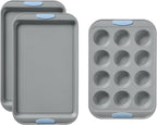 Pyrex 3-Piece Metal Cookie & Muffin Sheet Bakeware Set, Lightweight Stainless by Pyrex